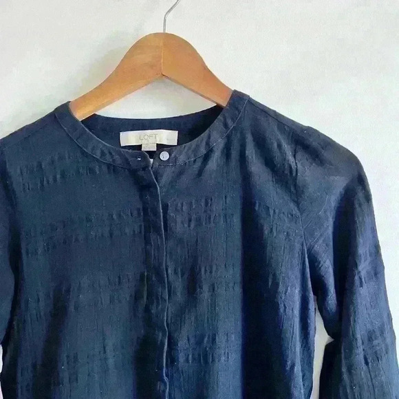 LOFT Baby Doll Navy Blue Boho Bohemian Sheer Bell Sleeves Blouse XXS Petite - Picture 8 of 11